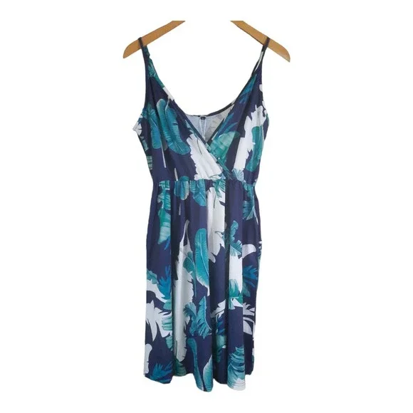 VotePretty Womens V-Neck Spaghetti Strap Tropical Swing Dress Size Large NWT - Picture 2 of 8